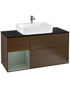 Villeroy und Boch Finion Villeroy und Boch G162GMGN 120cm, plaque de finition noir mat, Emotion, étagère à gauche Olive Matt Lacquer , placage noyer
