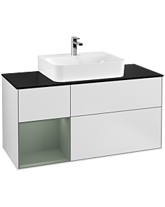 Villeroy und Boch Finion Villeroy und Boch G162GMMT 120cm, plaque de finition noir mat, Emotion, étagère à gauche Olive Matt Lacquer , laqué blanc mat