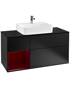 Villeroy und Boch Finion Villeroy und Boch G162HBPD 120cm, plaque de finition noir mat, Emotion, étagère à gauche Peony , laqué noir mat