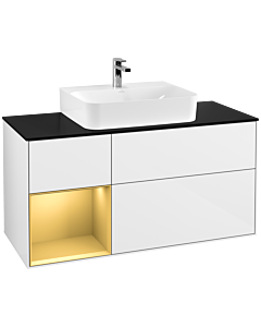 Villeroy und Boch Finion Villeroy und Boch Finion G162HFGF 120cm, cover plate black matt, Emotion, shelf left gold matt, glossy white lacquer