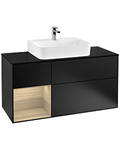 Villeroy und Boch Finion Waschtischunterschrank G162PCPD 120cm, Abdeckplatte black matt, Emotion, Regal links Oak Veneer, Black matt lacquer