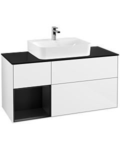 Villeroy und Boch Finion Villeroy und Boch G162PDGF 120cm, plaque de finition noir mat, Emotion, étagère à gauche Laque noire mate, Laque blanc brillant