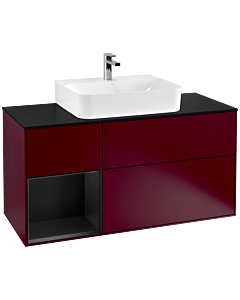 Villeroy und Boch Finion Villeroy und Boch G162PDHB 120cm, plaque de finition noir mat, Emotion, étagère gauche laqué noir mat, Peony Matt