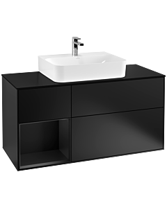 Villeroy & Boch Finion Unterschrank G162PDPD 120cm, Black Matt Lacquer, mit Regal, mit Licht