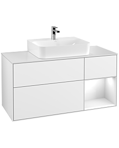 Villeroy und Boch Finion Villeroy und Boch G171GFGF 120cm, plaque de finition blanc mat, Emotion, étagère à droite Laque blanc brillant, Laque blanc brillant