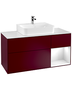 Villeroy und Boch Finion Waschtischunterschrank G171GFHB 120cm, Abdeckplatte white matt, Emotion, Regal rechts Glossy white lacquer, Peony Matt