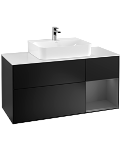 Villeroy und Boch Finion Waschtischunterschrank G171GKPD 120cm, Abdeckplatte white matt, Emotion, Regal rechts Anthracite matt, Black matt lacquer