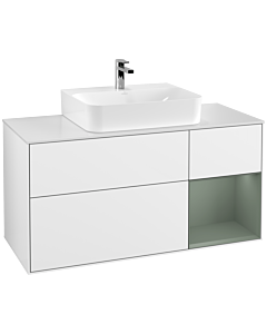 Villeroy und Boch Finion Villeroy und Boch G171GMGF 120cm, plaque de finition blanc mat, émotion, étagère à droite Olive Matt Lacquer , laqué blanc brillant