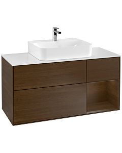 Villeroy und Boch Finion Waschtischunterschrank G171GNGN 120cm, Abdeckplatte white matt, Emotion, Regal rechts Walnut veneer, Walnut veneer