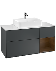 Villeroy und Boch Finion Waschtischunterschrank G171GNHG 120cm, Abdeckplatte white matt, Emotion, Regal rechts Walnut veneer, Midnight Blue Matt Lacquer