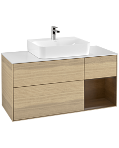 Villeroy und Boch Finion Waschtischunterschrank G171GNPC 120cm, Abdeckplatte white matt, Emotion, Regal rechts Walnut veneer, Oak Veneer