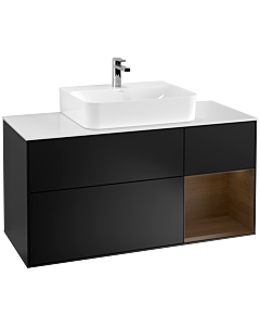 Villeroy und Boch Finion Villeroy und Boch G171GNPD 120cm, plaque de finition blanc mat, Emotion, étagère à droite placage noyer, laqué noir mat