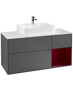 Villeroy und Boch Finion Waschtischunterschrank G171HBGK 120cm, Abdeckplatte white matt, Emotion, Regal rechts Peony, Anthracite matt
