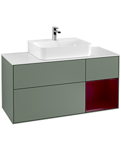 Villeroy und Boch Finion Waschtischunterschrank G171HBGM 120cm, Abdeckplatte white matt, Emotion, Regal rechts Peony, Olive Matt Lacquer
