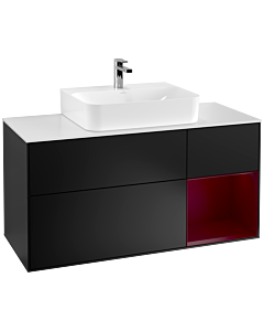 Villeroy und Boch Finion Villeroy und Boch G171HBPD 120cm, plaque de recouvrement blanc mat, Emotion, étagère à droite Peony , laqué noir mat