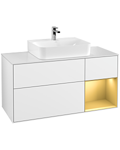 Villeroy und Boch Finion Waschtischunterschrank G171HFGF 120cm, Abdeckplatte white matt, Emotion, Regal rechts Gold matt, Glossy white lacquer