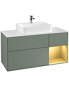 Villeroy und Boch Finion Villeroy und Boch G171HFGM 120cm, plaque de recouvrement blanc mat, Emotion, étagère droite or mat, Olive Matt Lacquer