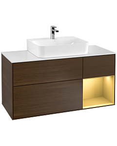 Villeroy und Boch Finion Villeroy und Boch G171HFGN 120cm, plaque de recouvrement blanc mat, émotion, étagère droite or mat, placage noyer