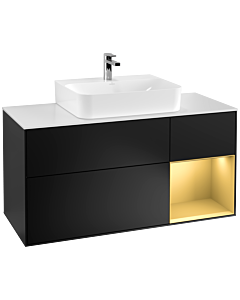 Villeroy und Boch Finion Villeroy und Boch G171HFPD 120cm, plaque de recouvrement blanc mat, Emotion, étagère droite or mat, laqué noir mat