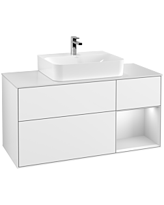 Villeroy und Boch Finion Villeroy und Boch G171MTGF 120cm, plaque de recouvrement blanc mat, Emotion, étagère à droite laqué blanc mat, laqué blanc brillant