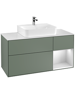 Villeroy und Boch Finion Villeroy und Boch G171MTGM 120cm, plaque de recouvrement blanc mat, Emotion, étagère à droite laqué blanc mat, Olive Matt Lacquer