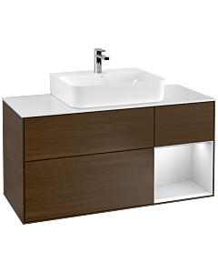 Villeroy und Boch Finion Villeroy und Boch Finion G171MTGN 120cm, cover plate white matt, Emotion, shelf on the right white matt lacquer, Walnut veneer