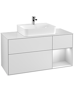 Villeroy und Boch Finion Villeroy und Boch G171MTMT 120cm, plaque de recouvrement blanc mat, Emotion, étagère à droite laqué blanc mat, laqué blanc mat