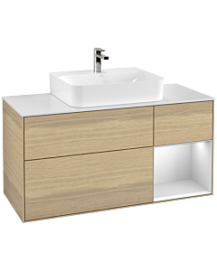 Villeroy und Boch Finion Waschtischunterschrank G171MTPC 120cm, Abdeckplatte white matt, Emotion, Regal rechts White matt lacquer, Oak Veneer