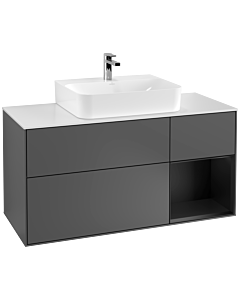 Villeroy und Boch Finion Villeroy und Boch G171PDGK 120cm, plaque de finition blanc mat, Emotion, étagère à droite laqué noir mat, anthracite mat