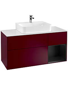 Villeroy und Boch Finion Villeroy und Boch G171PDHB 120cm, plaque de recouvrement blanc mat, Emotion, étagère à droite laqué noir mat, Peony Matt