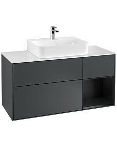 Villeroy und Boch Finion Waschtischunterschrank G171PDHG 120cm, Abdeckplatte white matt, Emotion, Regal rechts Black matt lacquer, Midnight Blue Matt Lacquer