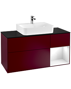 Villeroy und Boch Finion Waschtischunterschrank G172GFHB 120cm, Abdeckplatte black matt, Emotion, Regal rechts Glossy white lacquer, Peony Matt