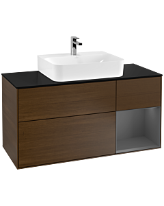 Villeroy und Boch Finion Villeroy und Boch G172GKGN 120cm, plaque de finition noir mat, Emotion, étagère à droite Anthracite mat, placage noyer