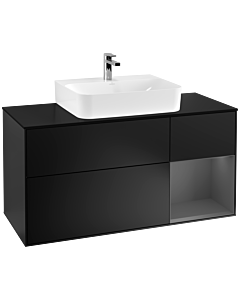 Villeroy und Boch Finion Waschtischunterschrank G172GKPD 120cm, Abdeckplatte black matt, Emotion, Regal rechts Anthracite matt, Black matt lacquer