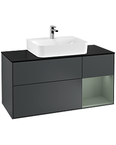 Villeroy und Boch Finion Waschtischunterschrank G172GMHG 120cm, Abdeckplatte black matt, Emotion, Regal rechts Olive Matt Lacquer, Midnight Blue Matt Lacquer