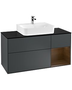 Villeroy und Boch Finion Waschtischunterschrank G172GNHG 120cm, Abdeckplatte black matt, Emotion, Regal rechts Walnut veneer, Midnight Blue Matt Lacquer