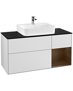 Villeroy und Boch Finion Waschtischunterschrank G172GNMT 120cm, Abdeckplatte black matt, Emotion, Regal rechts Walnut veneer, White matt lacquer