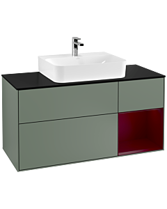 Villeroy und Boch Finion Waschtischunterschrank G172HBGM 120cm, Abdeckplatte black matt, Emotion, Regal rechts Peony, Olive Matt Lacquer