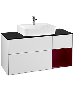 Villeroy und Boch Finion Waschtischunterschrank G172HBMT 120cm, Abdeckplatte black matt, Emotion, Regal rechts Peony, White matt lacquer
