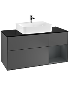 Villeroy und Boch Finion Waschtischunterschrank G172HGGK 120cm, Abdeckplatte black matt, Emotion, Regal rechts Midnight Blue Matt Lacquer, Anthracite matt