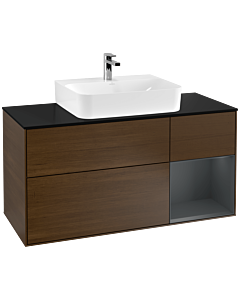 Villeroy und Boch Finion Waschtischunterschrank G172HGGN 120cm, Abdeckplatte black matt, Emotion, Regal rechts Midnight Blue Matt Lacquer, Walnut veneer