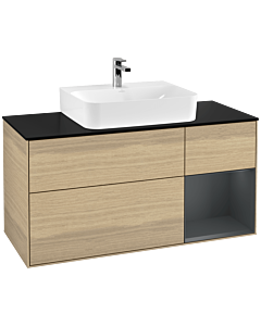 Villeroy und Boch Finion Waschtischunterschrank G172HGPC 120cm, Abdeckplatte black matt, Emotion, Regal rechts Midnight Blue Matt Lacquer, Oak Veneer