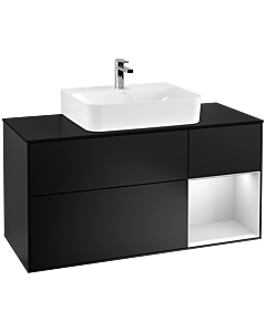 Villeroy und Boch Finion Waschtischunterschrank G172MTPD 120cm, Abdeckplatte black matt, Emotion, Regal rechts White matt lacquer, Black matt lacquer