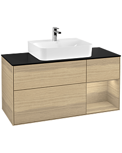 Villeroy und Boch Finion Waschtischunterschrank G172PCPC 120cm, Abdeckplatte black matt, Emotion, Regal rechts Oak Veneer, Oak Veneer