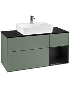 Villeroy und Boch Finion Waschtischunterschrank G172PDGM 120cm, Abdeckplatte black matt, Emotion, Regal rechts Black matt lacquer, Olive Matt Lacquer