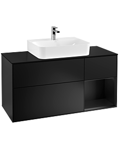 Villeroy und Boch Finion Villeroy und Boch G172PDPD 120cm, plaque de finition noir mat, Emotion, étagère à droite Laque noire mate, Laque noire mate