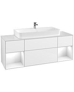 Villeroy und Boch Finion Waschtischunterschrank G211GFGF 160cm, Abdeckplatte white matt, Emotion, Regale Glossy white lacquer, Glossy white lacquer
