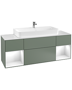 Villeroy und Boch Finion Waschtischunterschrank G211GFGM 160cm, Abdeckplatte white matt, Emotion, Regale Glossy white lacquer, Olive Matt Lacquer
