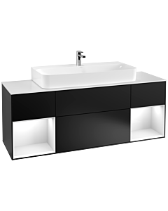Villeroy und Boch Finion Waschtischunterschrank G211GFPD 160cm, Abdeckplatte white matt, Emotion, Regale Glossy white lacquer, Black matt lacquer