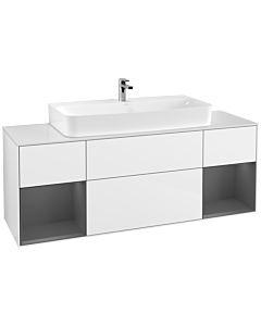Villeroy und Boch Finion Waschtischunterschrank G211GKGF 160cm, Abdeckplatte white matt, Emotion, Regale Anthracite matt lacquer, Glossy white lacquer